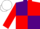 Purple and red quartered, red sleeves, white cap