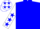 Blue, white sleeves, blue stars, white cap, blue stars
