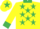 Bright yellow, emerald green stars, collar and cuffs, bright yellow cap, emerald green star