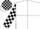White and kingfisher quartered diagonally, checked sleeves and cap