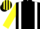Black, white braces, yellow sleeves, yellow and black striped cap
