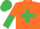 Orange, emerald green maltese cross, emerald green sleeves, halved cap