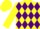 Dayglo yellow, purple band of diamonds, dayglo yellow sleeves and cap