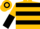 Gold and black hoops, gold and black halved sleeves, gold and black hooped cap