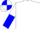 White, blue crossed sashes, halved sleeves, quartered cap, blue peak