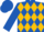 Royal blue, gold band of diamonds, royal blue sleeves and cap