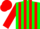 Green and red stripes, red sleeves and cap