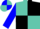 Turquoise blue and black quartered, turquoise blue sleeves, quartered cap