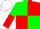 Green and red quartered, green and red halved sleeves, white cap