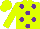 Dayglo yellow, purple spots
