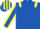 Royal blue, yellow epaulettes, royal blue sleeves, yellow seams, striped cap