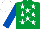 Emerald green, white stars, royal blue sleeves, white cap
