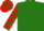 Bottle green, bottle green and red checked sleeves and cap