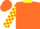 Orange, yellow collar, orange and yellow checked sleeves, orange cap