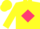 Yellow, cerise diamond, yellow sleeves and cap
