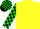 Bright yellow and black checks, bright green and black checked sleeves and cap