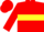 Red, yellow hoop, red sleeves, yellow armbands, red cap, yellow peak