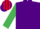Purple, emerald green sleeves, red armband, purple and green striped cap
