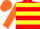 Red and yellow hoops, orange sleeves and cap, yellow peak