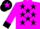 Magenta, black stars,magenta sleeves, black collar, cuffs and cap, magenta star