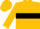 Gold, black hoop, gold sleeves, black armbands, gold cap