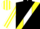 Black, yellow sash with white stripe, white and yellow striped sleeves and cap