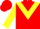 Red, yellow chevron and sleeves, red cap, yellow peak
