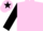Pale pink, black sleeves and collar, pale pink cap, black star