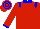 Red, blue epaulettes, collar and cuffs, red and blue hooped cap
