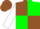 Brown and green quartered, white sleeves, brown cap