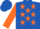 Royal blue, orange stars, orange sleeves, royal blue cap
