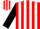Red and white stripes, black sleeves, red armband, red and white striped cap, black peak