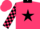 Cerise, black star and collar, checked sleeves, cerise cap