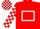 Red, white hollow box, checked sleeves and cap