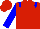 Red, blue epaulettes and sleeves, red cap