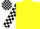 Bright yellow, black and white checked sleeves and cap