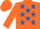 Spectrum orange, royal blue stars, spectrum orange sleeves and cap