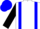 White, blue braces, black sleeves, blue cap