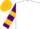 White, purple and gold hooped sleeves, gold cap, purple peak