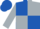 Royal blue and silver quartered diagonally, silver sleeves, royal blue cap, silver peak