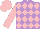 Mauve and pink checked diamonds, pink sleeves and cap