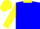 Blue, white crossed sashes, yellow collar, sleeves and cap