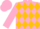 Pink, gold band of diamonds, pink sleeves and cap