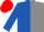 Royal blue and grey halved horizontally, royal blue sleeves, red cap