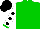 Green, white sleeves, black spots, green cuffs, black cap