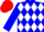 Blue and white checked diamonds, red cap