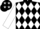 Black, white band of diamonds, checked diamond sleeves, black cap, white stars