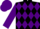 Black and purple checked diamonds, purple sleeves and cap