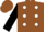 Brown, white dots, black sleeves