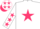 White, cerise star, white sleeves, cerise stars, white cap, cerise stars and peak